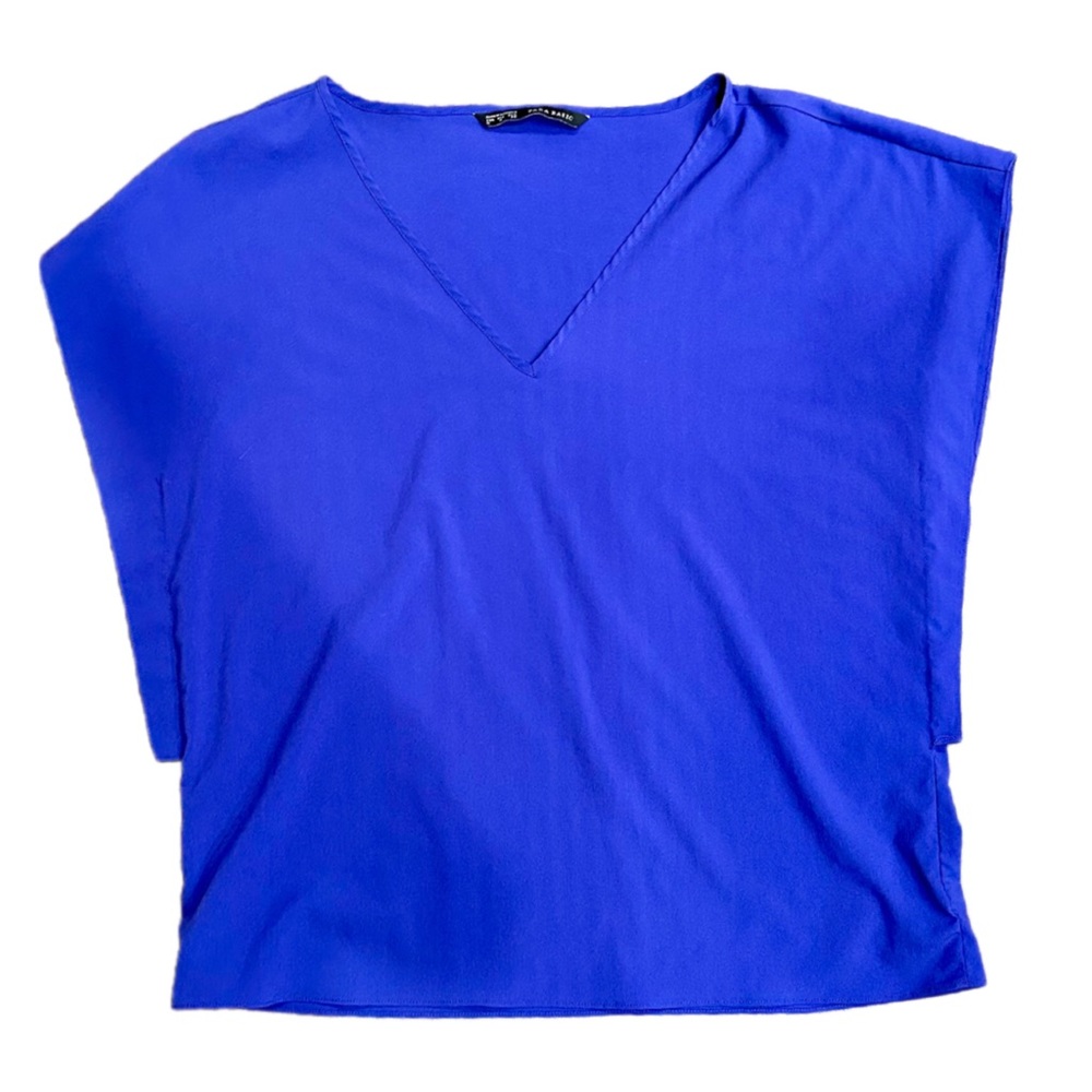 Vibrant Periwinkle V-Neck Bat Sleeved Women's Top